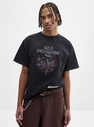 Djab Mens Gothic flower washed T-shirt Imported from Seoul