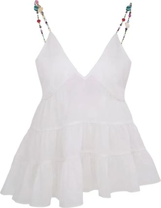 Azeeza Top Viola con ruches - Bianco