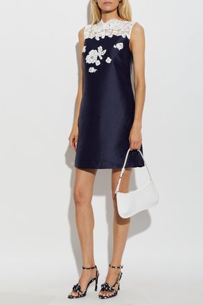 Self Portrait Dress With Lace, Womens, Navy Blue