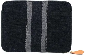 Herm&egrave;s Black Gray Canvas Coin Purse/Coin Case (Pre-Owned)