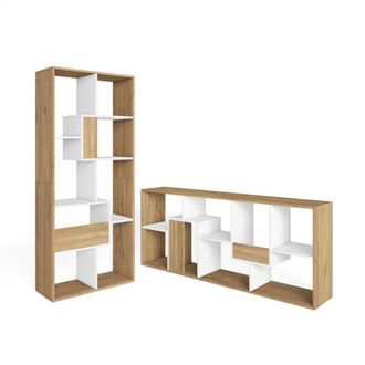 Skraut Home Librer&iacute;a efecto madera roble y blanco 67x31x162cm