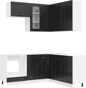vidaXL Unidad De Cocina Kalmar 8 Uds. Negro Madera De Ingenier&iacute;a Vidaxl