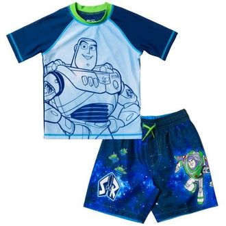 Disney Toy Story Swimwear 2-Piece Rash Guard and Swim Trunks Set in Buzz Aliens Blue at Nordstrom, Size 12M