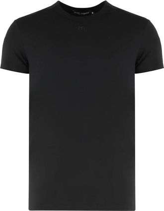 Dolce & Gabbana Tops, Heren, Zwart, L, Katoen, Katoenen T-shirt met ronde hals