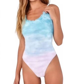 Bella Dahl Ruffle Neck One Piece Swimsuit In Ocean Mist Ombre