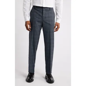 Open Edit Slim Fit Pattern Pants in Navy Grid at Nordstrom Rack, Size Medium