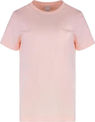 Pinko Start Katoenen T-shirt met Ronde Hals - Dames - T-shirts - Roze - L - Katoen - Tops