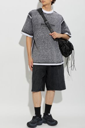 Balenciaga Cotton T-shirt With Logo, Mens, Grey