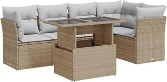 vidaXL Juego De Sof&aacute;s Jard&iacute;n Con Cojines 6 Pzas Rat&aacute;n Sint&eacute;tico Beige Vidaxl