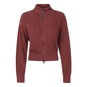 Brunello Cucinelli Cotton English Rib Zip Cardigan - female - Brunello Cucinelli - Cardigans - Red - S - Knitwear