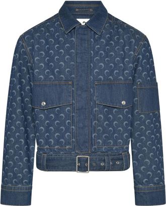 Marine Serre Belted Moon-print Denim Jacket