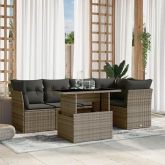 vidaXL Set De Muebles De Jard&iacute;n 6 Pzas Y Cojines Rat&aacute;n Sint&eacute;tico Gris Vidaxl