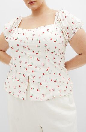 City Chic Daydreamer Print Puff Sleeve Top in Ivory Bliss at Nordstrom