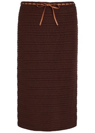 Tod's Knit Cotton Midi Skirt - Brown - S (UK8-10 / S)