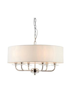 Netlighting Nixon 6 Light Multi Arm Ceiling Pendant Nickel Plate White Silk Effect E14 in Grey