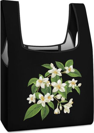 Generic Jasmine Flowers Stem Shopping Bag Reusable Grocery Tote Bag Foldable Handbag for Travel Picnic
