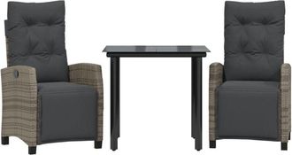 vidaXL Set Comedor De Jard&iacute;n 3 Piezas Con Cojines Rat&aacute;n Sint&eacute;tico Gris Vidaxl