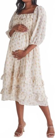 Angel Maternity Daisy Romantic Maternity Baby Shower Dress In Cream
