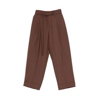 Brunello Cucinelli Broek met riem en plooien - Dames - Broeken - Bruin - Maat: M Zijde