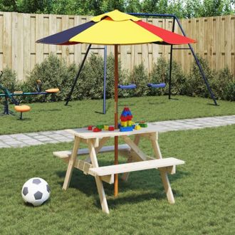 vidaXL Mesa De Picnic Para 4 Ni&ntilde;os Agujero Para Sombrilla Madera Abeto Vidaxl