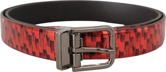 Dolce & Gabbana Rode Visgraat Leren Grijstint Gespschoenbelt