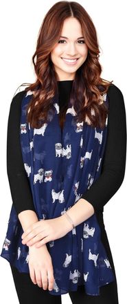 World of Shawls Pug Dog, Dachshund Dogs, Spaniel Dog, Jack Russell Print Scarf - All Seasons Lovely Soft Scarf Wraps Shawl Scarves (New Pug with Tie Navy Blue)