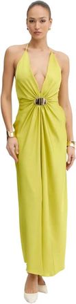 Simona Corsellini Maxi jurk met halternek - Dames - Avondkleed - Groen - S - Leer - Kleedjes