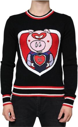 Dolce & Gabbana Luxe Cashmere Sweater met Pig of the Year - Heren - Cashmere truien - Zwart - XS - Truien & Vesten