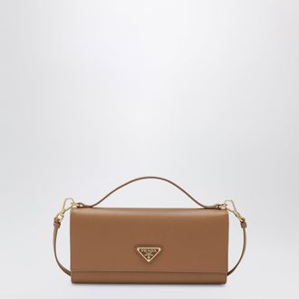Prada Caramel-coloured Saffiano leather wallet with shoulder strap
