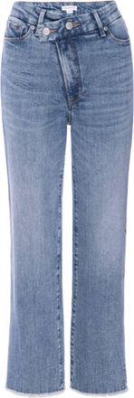 Good American Womens Straight Leg Crossover Waistband Jeans In Light Blue