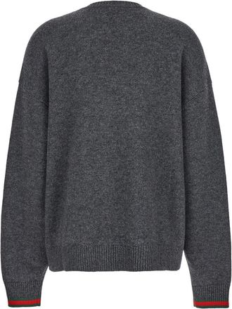 Gucci Womens Grey Crewneck Sweater With Web Cuffs Fabric Tops Top