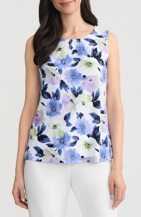 Kasper Pleated Neck Sleeveless Shell in Lily White Multi at Nordstrom, Size X-Small