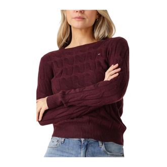 Tommy Hilfiger Truien & Vesten, Dames, Rood, XS, Wol, Soft Wool Cable C-nk Ls Swt