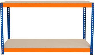 MonsterShop Banco da Lavoro Garage 150x45x90cm - 2 Ripiani, Acciaio Rinforzato, 300kg/Ripiano, Montaggio Senza Bulloni, Layout Regolabile, Piedini in Gomma, 2