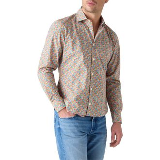 Robert Talbott Reynolds Printed Floral Shirt in Blue Multi at Nordstrom, Size X-Large 35