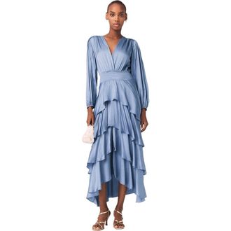 Maje Ruffled maxi dress in Blue /Grey at Nordstrom, Size 42 Eu