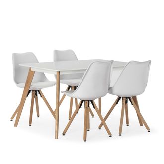 HOMN Juego de mesa 120x80 cm y 4 sillas de comedor color blanco