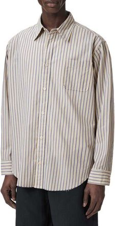 AllSaints Roma Stripe Button Front Shirt in Sherbert Yellow at Nordstrom, Size Xx-Large