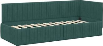 vidaXL Corner Bed Frame Dark Green 80 cm x 200 cm Fabric vidaXL