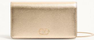 Valentino Garavani Mini borsa a tracolla VLogo Signature in Vitello Granato Laminato con logo gioiello Donna ORO/CRYSTAL UNI
