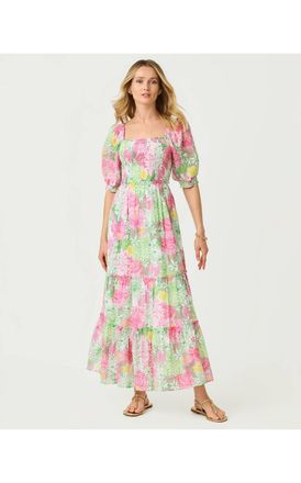 Lilly Pulitzer Hadly Short Sleeve Smocked Maxi Dress In White