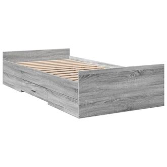 Berkfield Home Modern Bed Frame w/Drawers Frame Grey Sonoma 75x190 cm Small Single