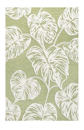 Jonathan Y Designs Tobago High-Low Two-Tone Monstera Leaf Indoor/Outdoor Area Rug in Light Green/ivory at Nordstrom, Size 4Ft 0In X 6Ft 0In