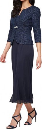 Alex Evenings Tea Length Jacket Dress In Navy