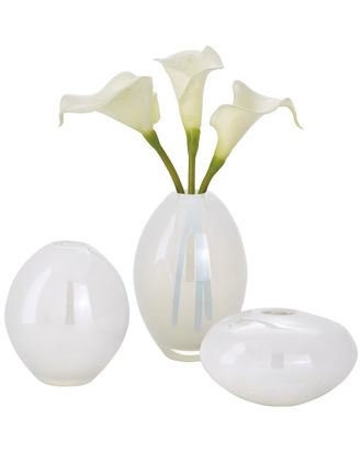 Torre & Tagus Mini Lustre White Vases, Assorted Set Of Three
