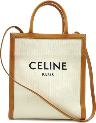 Celine Brown White Coated Canvas Leather Tote Bag (Pre-Owned)