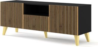AKL FURNITURE Mueble para TV efecto madera Negro & Crema y Dorado