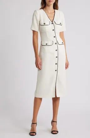 ZOE AND CLAIRE Pocket Tweed Midi Dress in Off White at Nordstrom, Size Medium