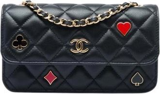 Chanel Pre-owned Telefoonhouder aan ketting - Dames - Vintage Schoudertas - Zwart - ONE Size - Leer - Vintage