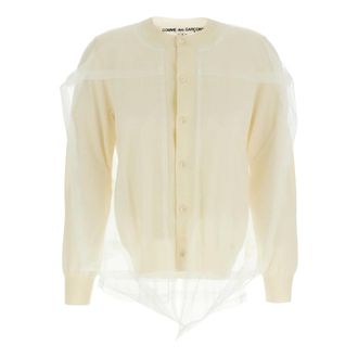 Comme Des Garçons Truien & Vesten, Dames, Wit, M, Wol, Tulle Cardigan
